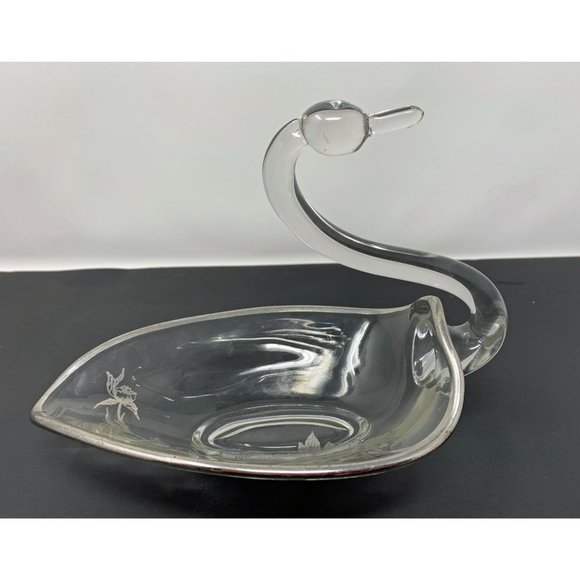 DUNCAN & MILLER #30 PALL MALL Swan Candy Dish ~ Rockwell Peony Silver Overlay - Picture 3 of 10